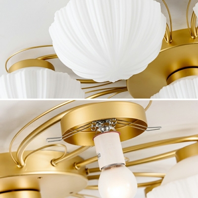 Contemporary Glass Bowl Shape Semi Flush Mount Gold Metallic Flush Mount Lamp for Living Room