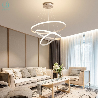 Europ-Modern Ring Aluminum Lamp Body Silicone Lampshade Living Room LED Chandelier