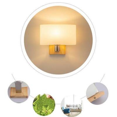 European Style LED 1-Head Wall Lamp Solid Wood Lamp Body Glass Lampshade Fixture for Living Room