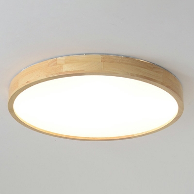 Geometric LED Flush Mount Light Asian Style Wood Acrylic 2 Inchs Height Ceiling Lamp for Bedroom
