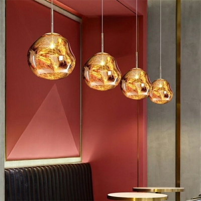 Gold Cord Pendant Lamp Post Modern Glass 1 Light Accent Suspended Lamp for Living Room