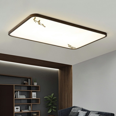 LED Flush Mount Light Asian Style Brown Wood Acrylic 2 Inchs Height Ceiling Lamp for Bedroom