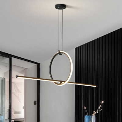 Linear and Ring Simplicity LED Island Light Modern Dining Room Black Acrylic Shade Island Pendant