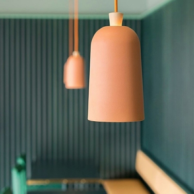 Macaron Bucket Shade Hanging Light 1 Light Aluminum Ceiling Pendant for Dining Room
