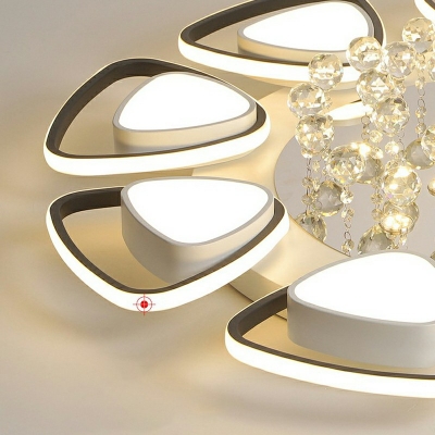 Metal Linear Curved Semi Flush Mount Modern Flower Design Black and White LED Crystal Ceiling Light