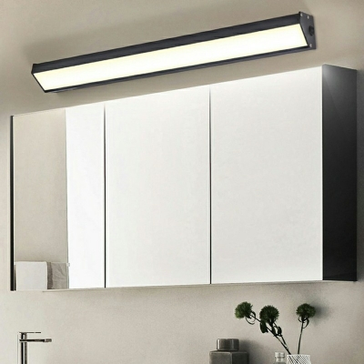 Rectangle Black Metal Minimalist Mirror Front Lamp White Acrylic Shade LED 1-Light Wall Lamp
