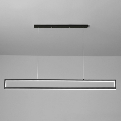 Rectangle Ceiling Hang Fixture Minimalism Black Metal Dining Room LED Island Pendant in Stepless Dimming Light