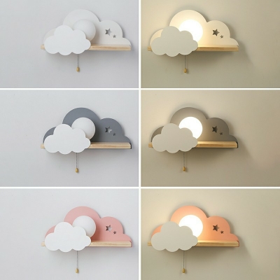 Sun and Cloud Wall Light with Pull Chain Metal LED Sconce Light for Girls Bedroom