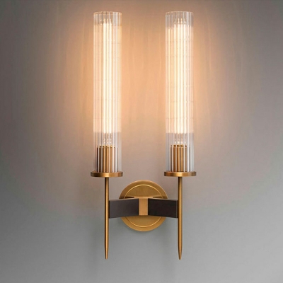 Tubular Clear Glass Wall Lighting Modernism Brass 16 Inchs Height Sconce Lamp Fixture for Bathroom