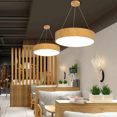 Wooden Drum Ceiling Lamp Novelty Modern 3 Inchs Height LED Acrylic Suspension Pendant Light