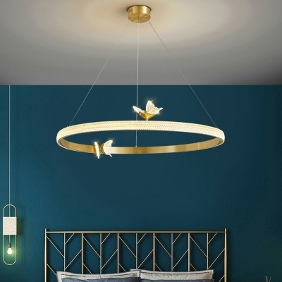 1/2/3 Tiers Bedroom Pendant Lighting All Copper Acrylic Round LED Chandelier