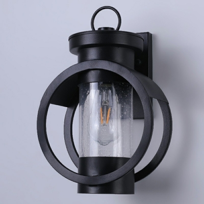 American Retro Black 1 Light Outdoor Wall Lamp Glass Lampshade Circles Wall Mount Lighting