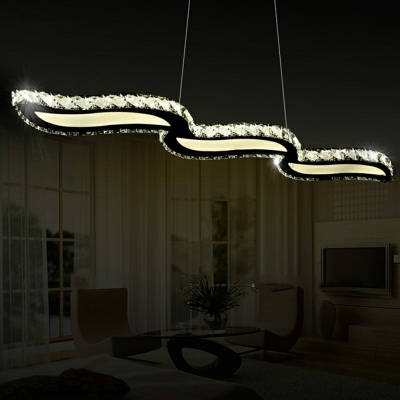 Black Elegant Crystal Island Lighting 39 Inchs Wide Fixture Install Over Kitchen or Dining Table