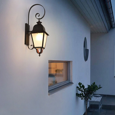 Black Frosted Glass Wall Lighting Rectangle 1 Head Industrial Style Wall Mounted Lamp for Outdoor