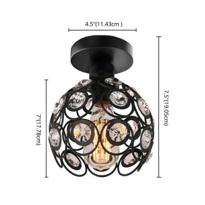 Contemporary Black Close To Ceiling Lighting Dome Metal Single Ceiling Mounted Fixture with Crystal Design