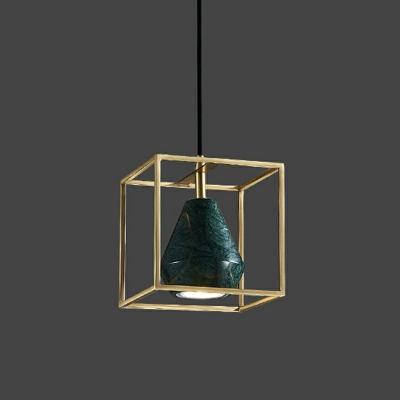 Contemporary LED Pendant Light Dark Green Stone Shade Single Light for Bedroom with 59 Inchs Height Adjustable Cord