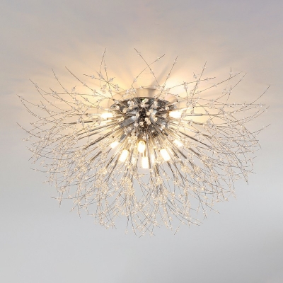 Flushmount Romantic Modern Metal Ceiling Light with Crystal Shade for Living Room