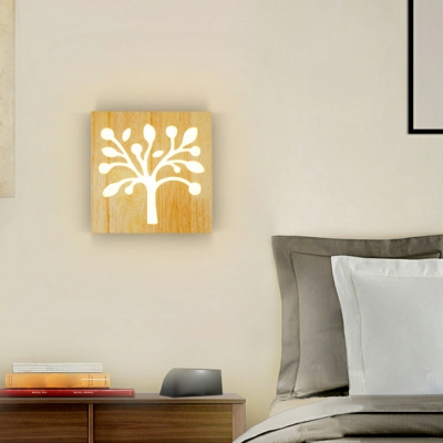 Indoor Wooden Wall Lighting 8 Inchs Wide Square Shape LED Sconce Light Fixture with Acrylic Shade for Bedroom
