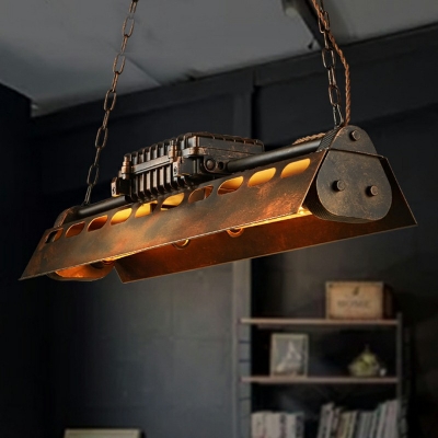 Industrial Style Linear Island Lighting 4-Bulb 31 Inchs Length Metal Suspension Pendant Light for Bar in Rust