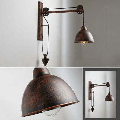 Industrial Swing Arm Dome Wall Light 7.5 inch Wide Adjustable Single Light Metal Sconces