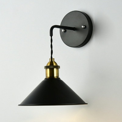 Industrial Wrought Iron Single Light Conical Shade Wall Sconce for Barn Farmhouse Porch