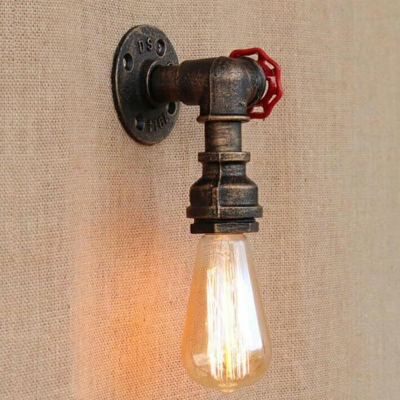 Iron Pipe and Gauge Wall Mount Lamp Industrial Vintage Wall Lighting for Coffee Shop in Bronze