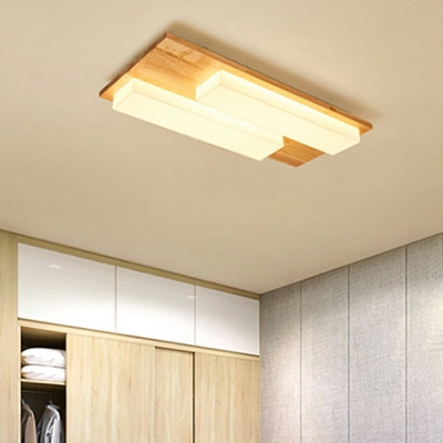 Japanese Style Ultra-Thin Ceiling Lamp Solid Wood Master Bedroom Lamp Rectangular Flush Mount Light
