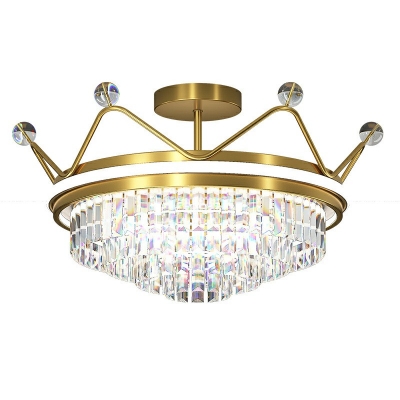 LED Gold Crown Semi Flush Mount Modern Crystal Flush Mount Ceiling Lamp for Living Room