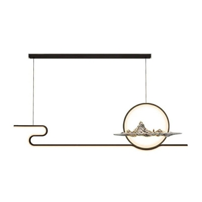Linear Metal Simplicity LED Island Light Modern Dining Room 39.5 Inchs Wide Island Pendant with Ring