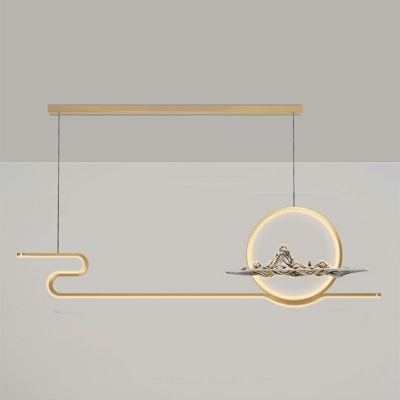 Linear Metal Simplicity LED Island Light Modern Dining Room 39.5 Inchs Wide Island Pendant with Ring