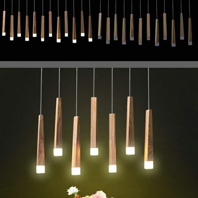 Minimalist Style Wooden LED Pendant 13 Inchs Height Rod Design 1-Light Hanging Lamp