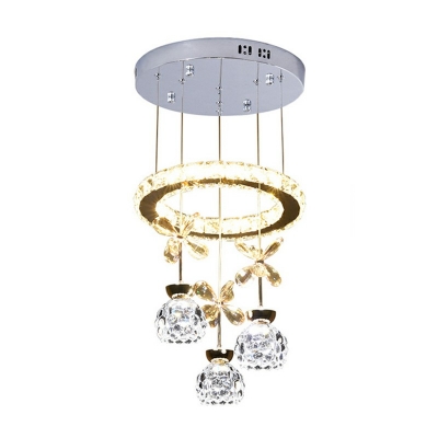 Modern Crystal LED Chandelier Pineapple Lampshade with Stainless Steel Ceiling Plate Dining Room