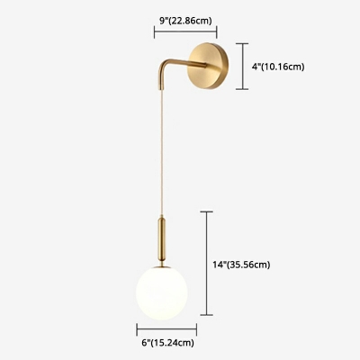 Modern Metal Wall Lighting 14 Inchs Height Sconce Ball Glass Shade Wall Lamp with Hanging Wire for Study Room
