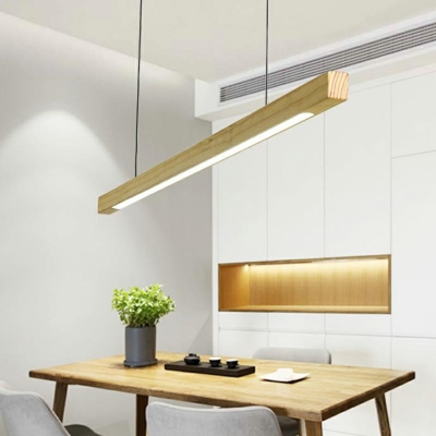 Modern Wooden Pendant Light Linear Ceiling Fixture 31.5