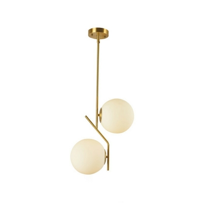 Opaline Glass Ball Pendant Light Kit Simple 2 Lights Milk Glass Suspension Lamp with Stand in Gold