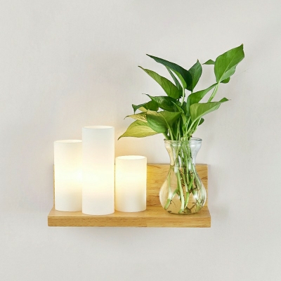 Single Head Wooden Vanity Lamp Contemporary Milky Glass Wall Light Sconce for Corridor