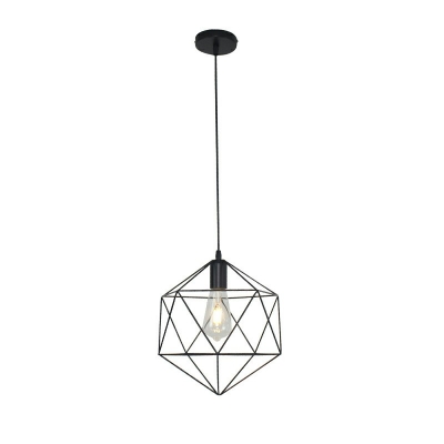 Star Of David Cage Suspension Industrial 1 Light Pendant Light in Black Finished 12 Inchs Height