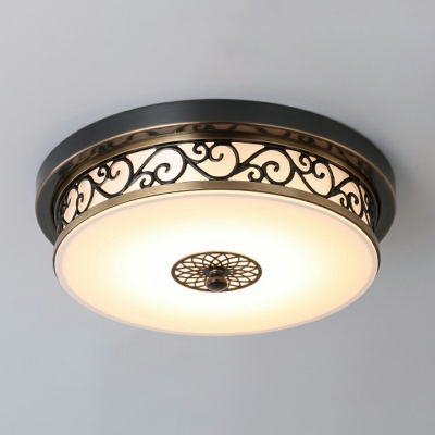 Traditional Style Ceiling Light in Black and White Drum Shape 1 Light Living Room Flush Lamp