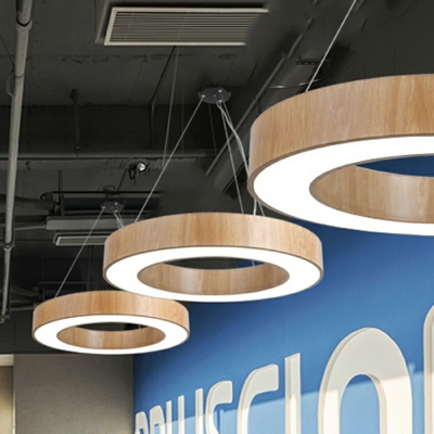 Wooden Circle Ceiling Lamp Novelty Modern 3 Inchs Height LED Acrylic Suspension Pendant Light