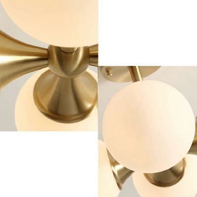 4 Lights Globe Flush Ceiling Light Simple Style Opal Glass Ceiling Lamp in Gold for Bedroom