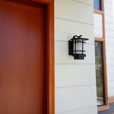 Black Frosted Glass Wall Lighting Rectangle 1 Bulb Industrial Style Wall Mounted Lamp for Outdoor