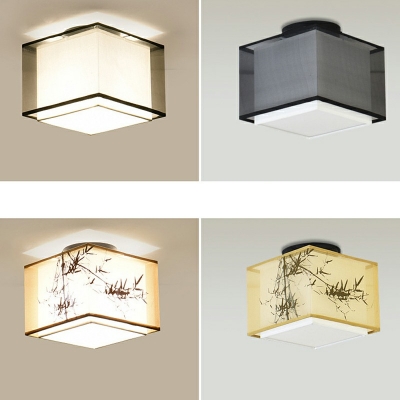 Classic Style Geometric Shape Flush Light Black Single Light Fabric Ceiling Light for Bedroom