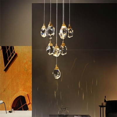Clear Crystal Pendant Lamp Contemporary with Brass Finish Hanging Light for Bedroom Stairs