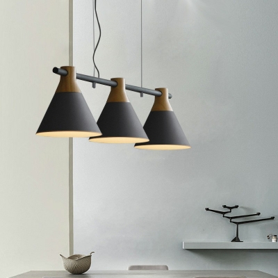 Conical Island Pendant Light Macaron Metallic 3 Bulbs 36 Inchs Length Dining Room Pendulum Lamp