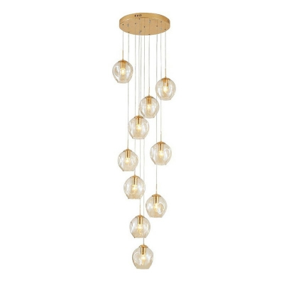 Designers Style Globe Pendant Light Glass 10 Bulbs Suspension Light in Brass for Bedroom