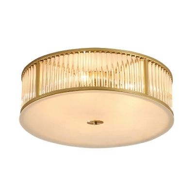 Drum LED Ceiling Light Modern Crystal Flush Light in Gold for Bedroom