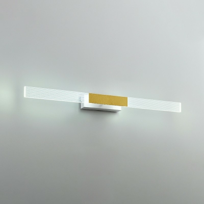 Gold Metal Detail Modern Mirror Front Lamp Acrylic Rectangle Clear Shade LED 2-Light Wall Lamp