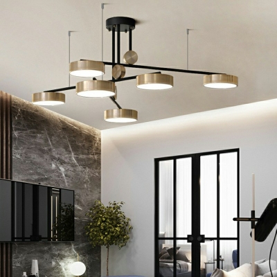 Golden Metal Drum Shade Chandelier Contemporary Ceiling Pendant Light for Living Room in Warm Light