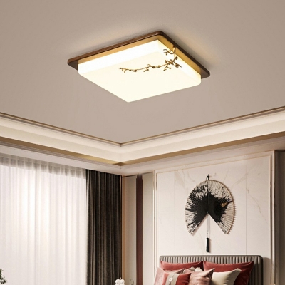 LED Flush Mount Light Asian Style Brown Wood Acrylic 3 Inchs Height Ceiling Lamp for Bedroom