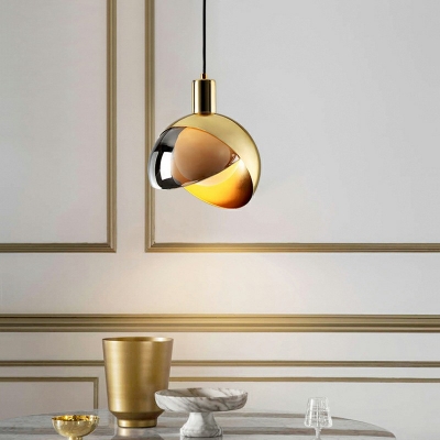 Macaron Metal Shade Pendant Nordic Restaurant Dome Lid Form 1-Head Hanging Lamp with Glass Shade